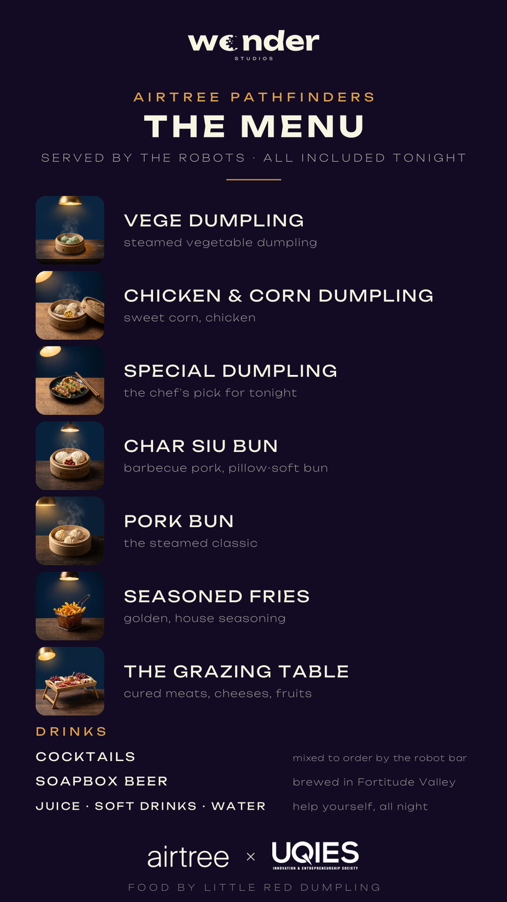The menu, on the machine